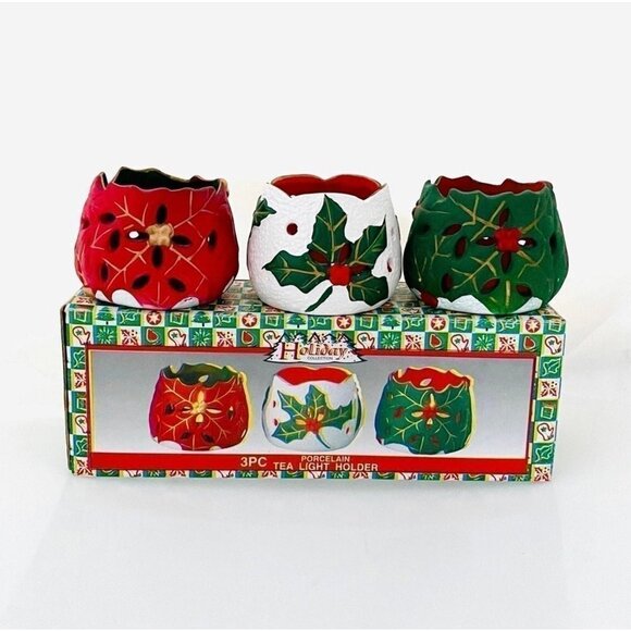 Holiday Collection 3PC Tea Light Holders Set Christmas Holiday Decor - Picture 2 of 3